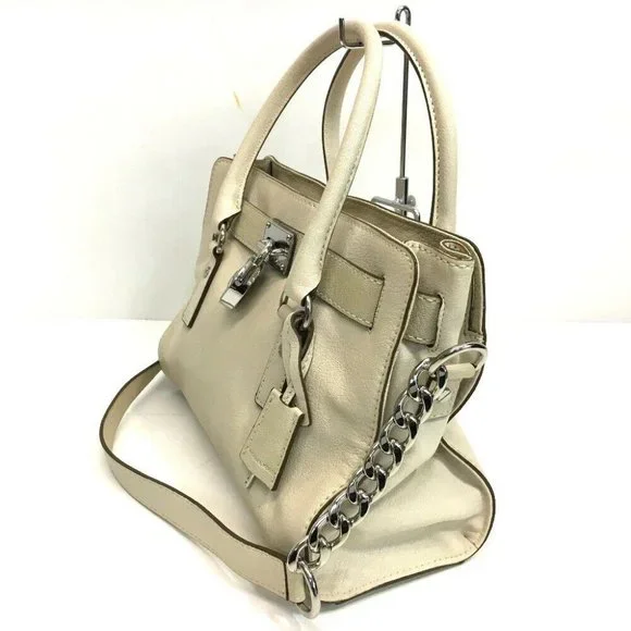 MICHAEL KORS Hamilton Satchel Hand Bag Shoulder Bag 2way bag Off-White - Picture 8 of 9